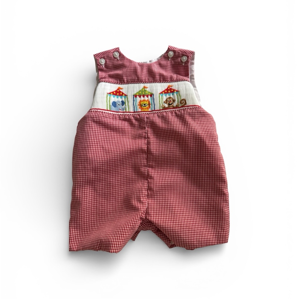 Red Gingham Circus Smocked Jon Jon